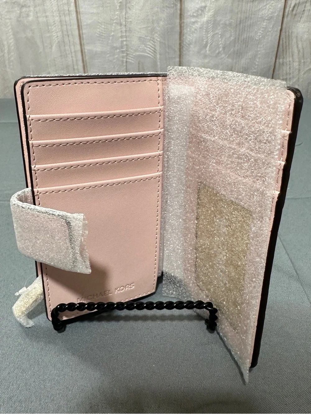 Michael Kors Pink & White Floral Appliqué Wallet with Gold Logo